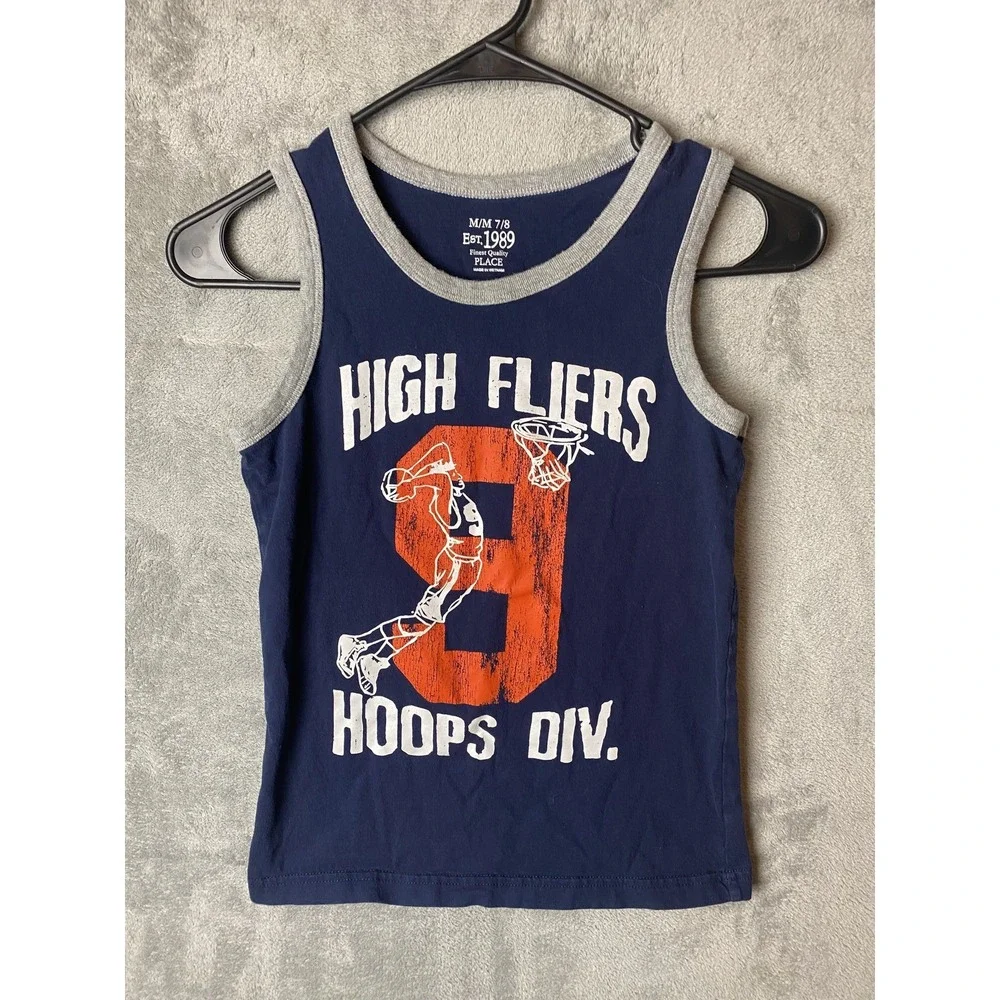 The Children's Place Boys M 7/8 Tank Top Navy Basketball Graphic